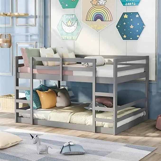 Full over Full Modern Low Profile Bunk Bed in Grey Wood Finish by HomePacific