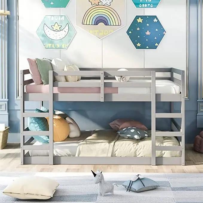 Full over Full Modern Low Profile Bunk Bed in Grey Wood Finish by HomePacific