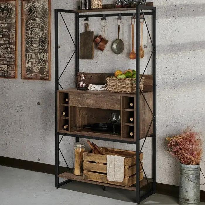 Farmhouse Oak Iron Baker's Wine Storage Rack by HomePacific