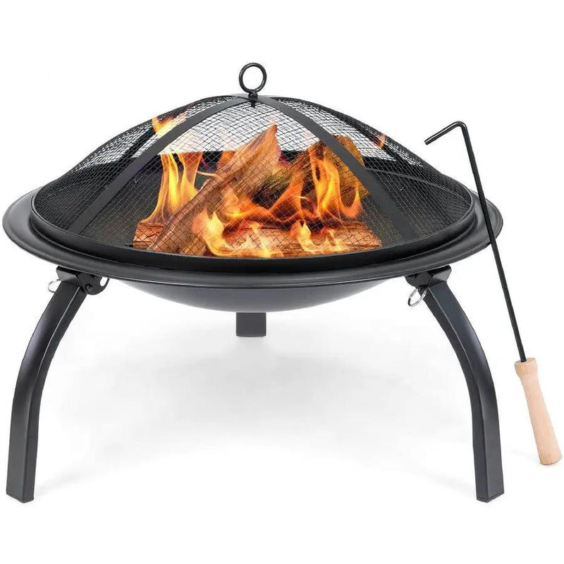 3 Piece Steel Fire Pit Bowl Set w/ Mesh Cover and Poker by HomePacific