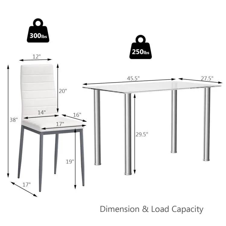 Modern 5-Piece Dining Set with Glass Top Table and 4 White PVC Leather Chairs by HomePacific