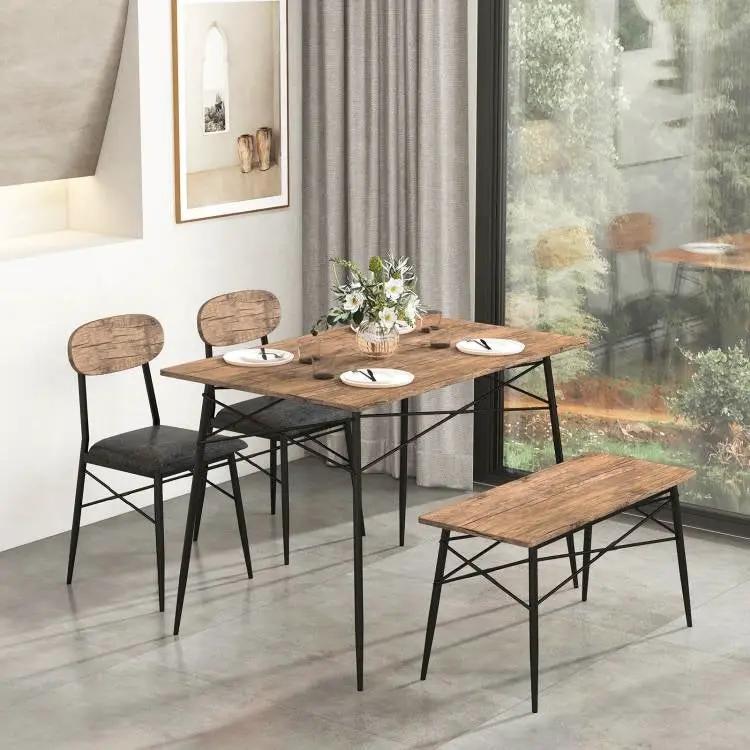Modern 4-Piece Dining Set with Wood Top Table 2 Chairs and Bench by HomePacific