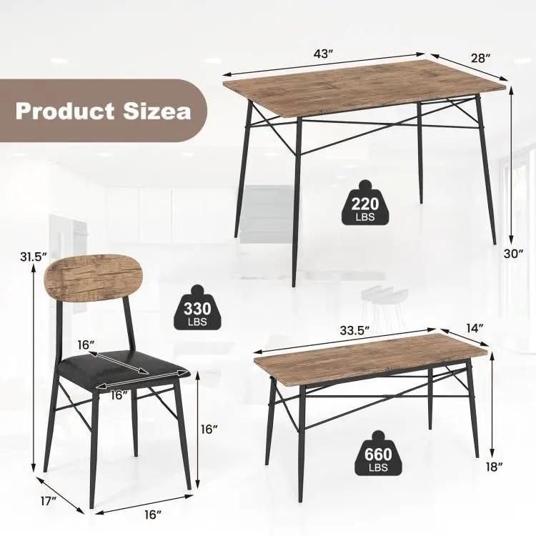 Modern 4-Piece Dining Set with Wood Top Table 2 Chairs and Bench by HomePacific