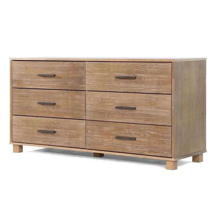 Modern Farmhouse Solid Wood 6 Drawer Double Dresser in Rustic Pine Finish by HomePacific
