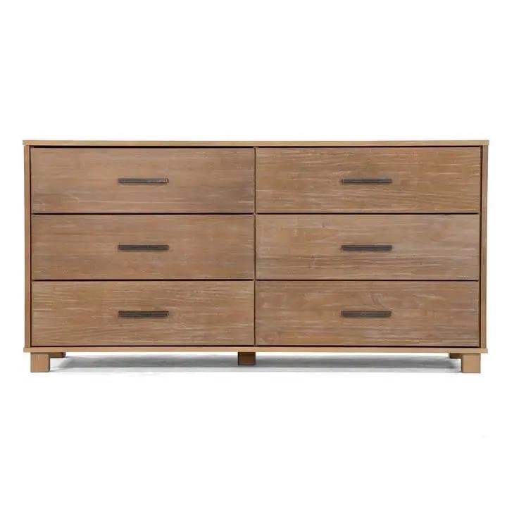 Modern Farmhouse Solid Wood 6 Drawer Double Dresser in Rustic Pine Finish by HomePacific