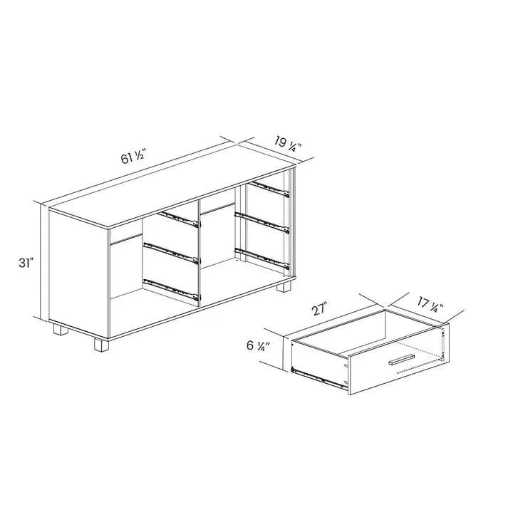 Modern Farmhouse Solid Wood 6 Drawer Double Dresser in Rustic Pine Finish by HomePacific