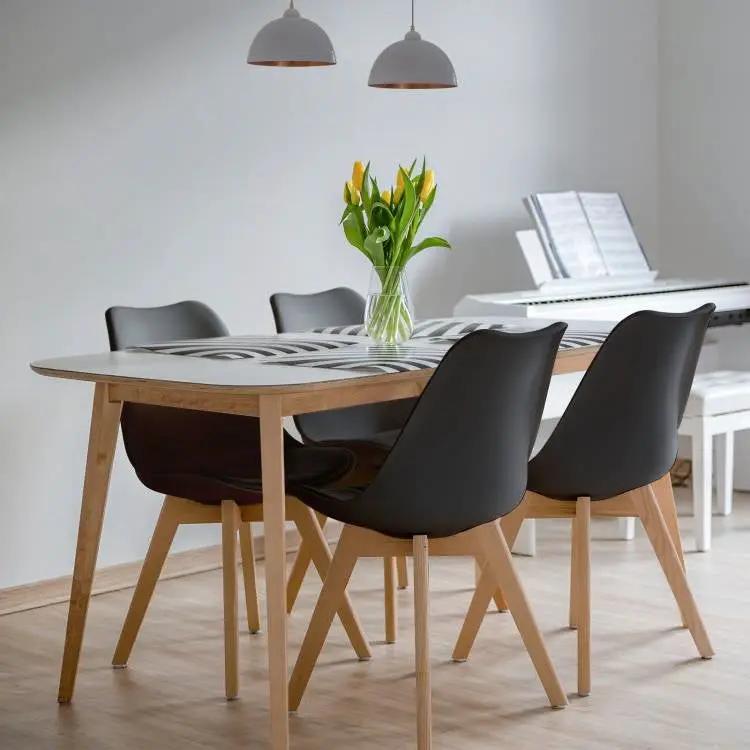 Set of 4 Modern Mid-Century Style Black PU Leather Dining Chairs with Wood Legs by HomePacific