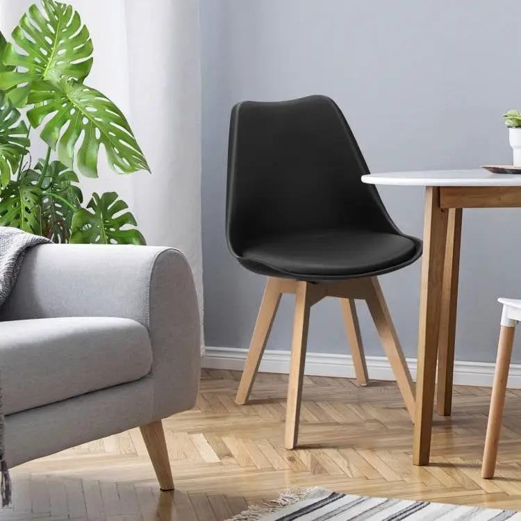 Set of 4 Modern Mid-Century Style Black PU Leather Dining Chairs with Wood Legs by HomePacific