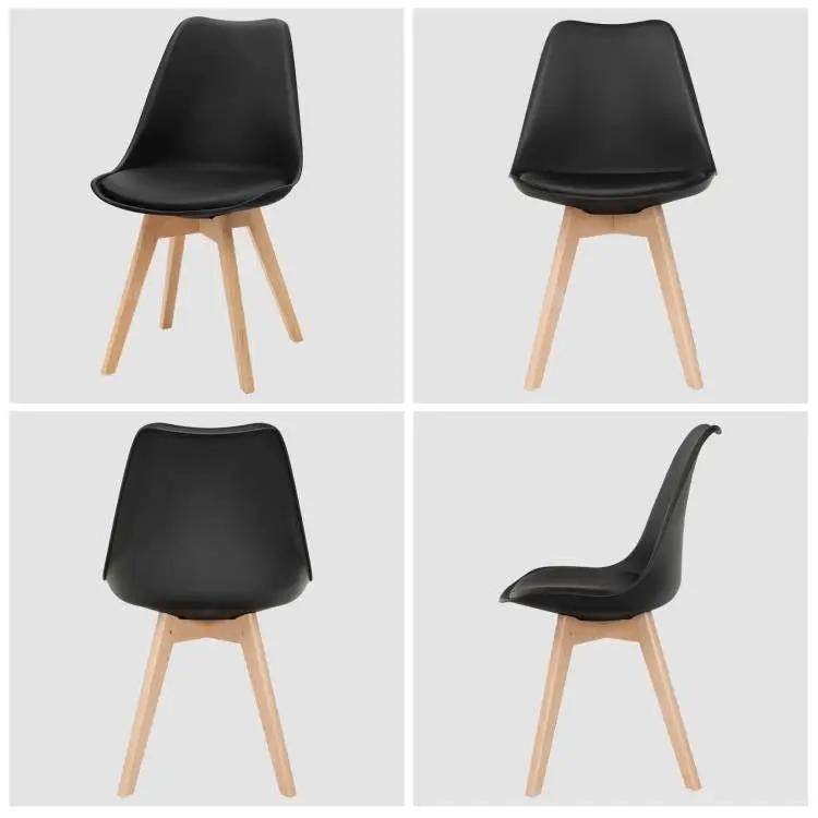 Set of 4 Modern Mid-Century Style Black PU Leather Dining Chairs with Wood Legs by HomePacific