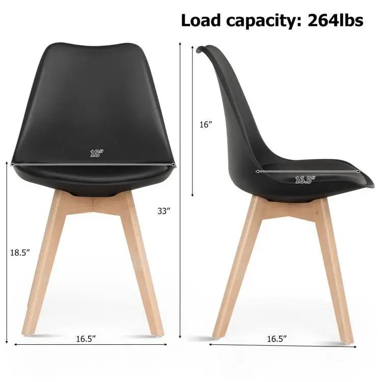 Set of 4 Modern Mid-Century Style Black PU Leather Dining Chairs with Wood Legs by HomePacific
