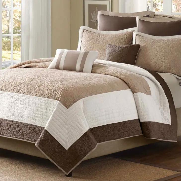 Full / Queen Brown Ivory Tan Cream 7 Piece Quilt Coverlet Bedspread Set by HomePacific