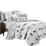 Full/Queen Blue Grey Birds On Wire Lightweight 7 PCS Quilt Set by HomePacific