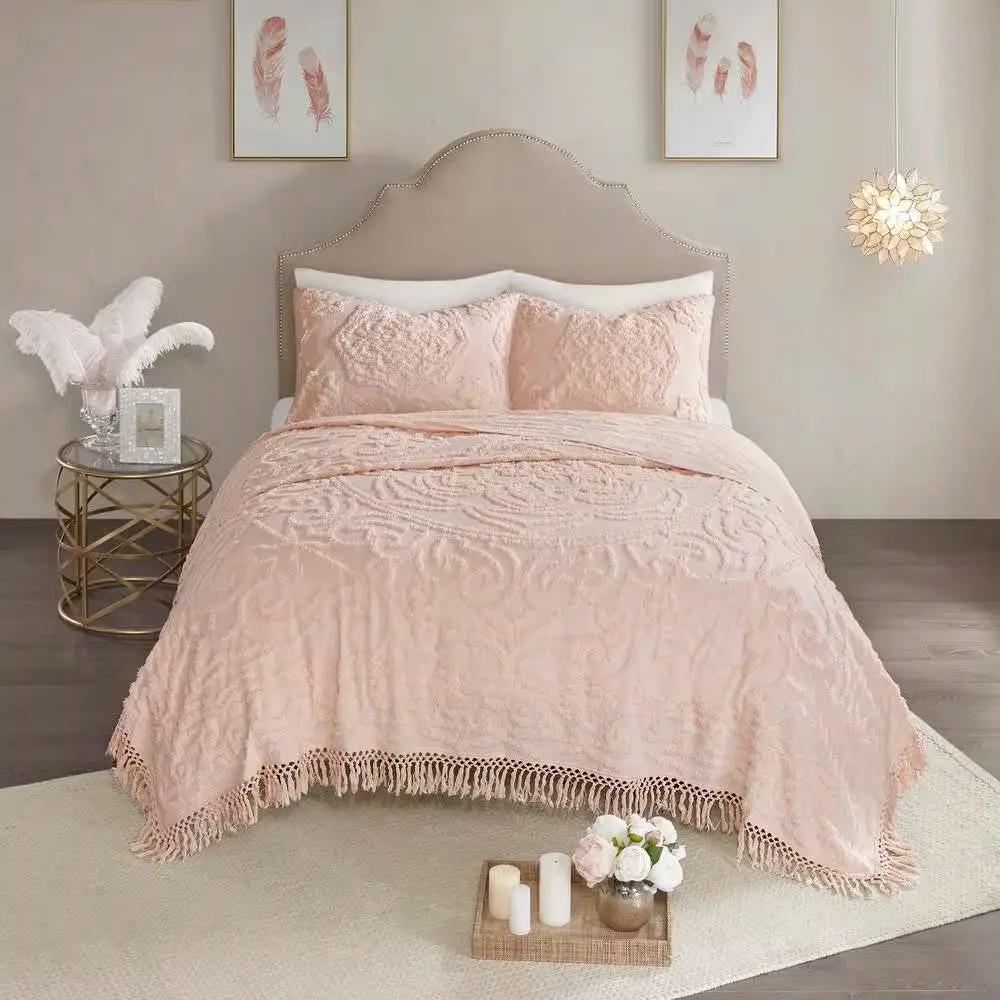 Full/Queen 100-Percent Cotton Chenille Bedspread with Fringe Hem in Pink Blush by HomePacific