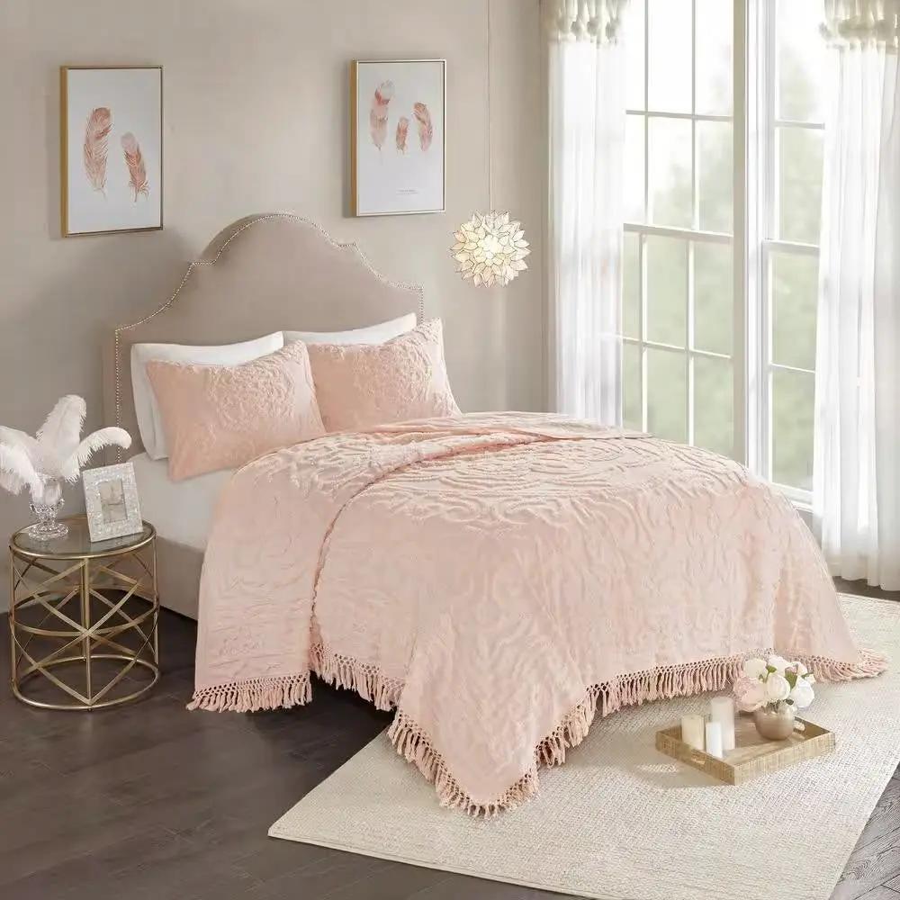 Full/Queen 100-Percent Cotton Chenille Bedspread with Fringe Hem in Pink Blush by HomePacific