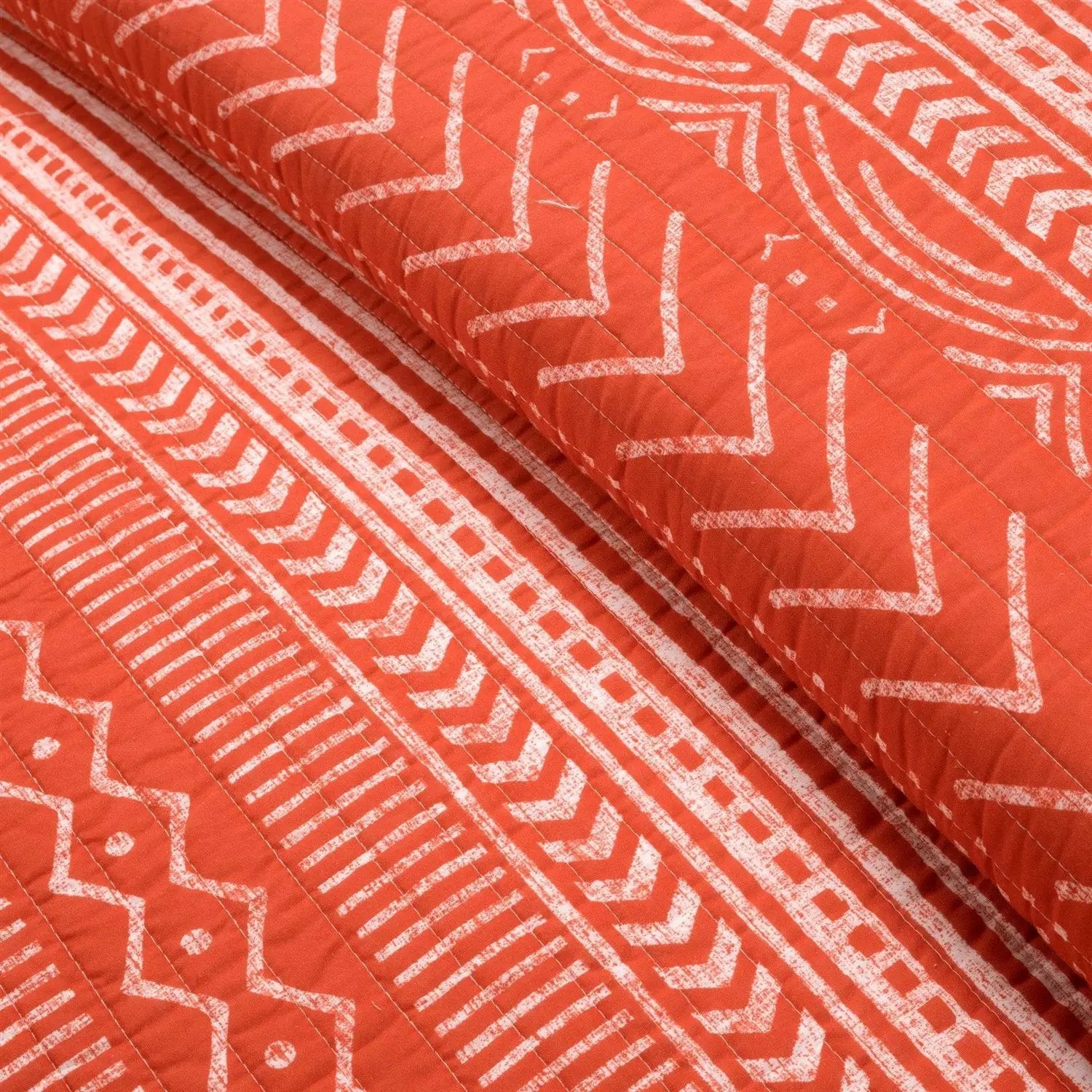 Full/Queen Scandinavian Chevron Orange White Stripe Reversible Cotton Quilt Set by HomePacific
