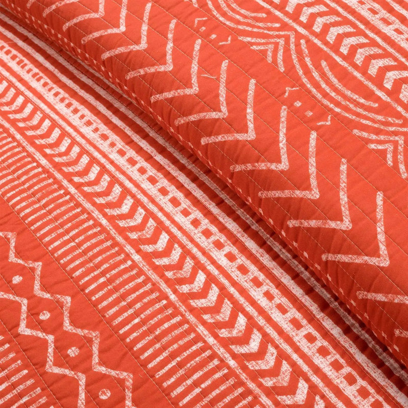 Full/Queen Scandinavian Chevron Orange White Stripe Reversible Cotton Quilt Set by HomePacific