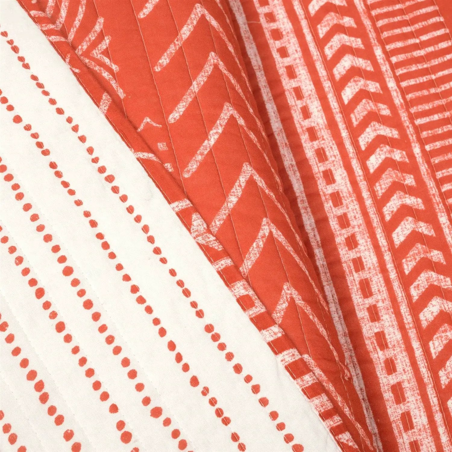 Full/Queen Scandinavian Chevron Orange White Stripe Reversible Cotton Quilt Set by HomePacific