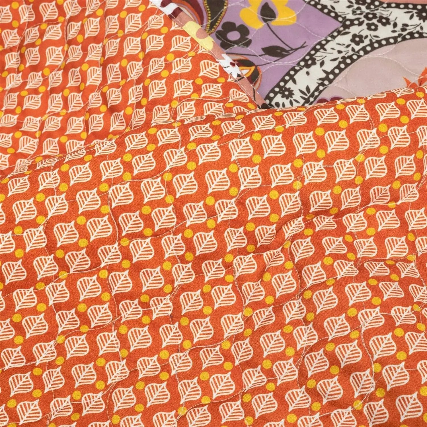 Full/Queen Boho Floral Lightweight Cotton Orange Mauve 3-Piece Quilt Set by HomePacific