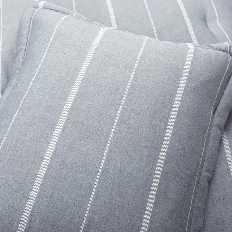 Full/Queen Blue Grey Off-White Stripe 3-Piece Lightweight Comforter Set by HomePacific