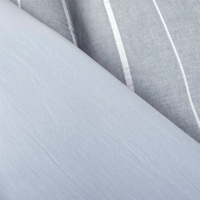 Full/Queen Blue Grey Off-White Stripe 3-Piece Lightweight Comforter Set by HomePacific