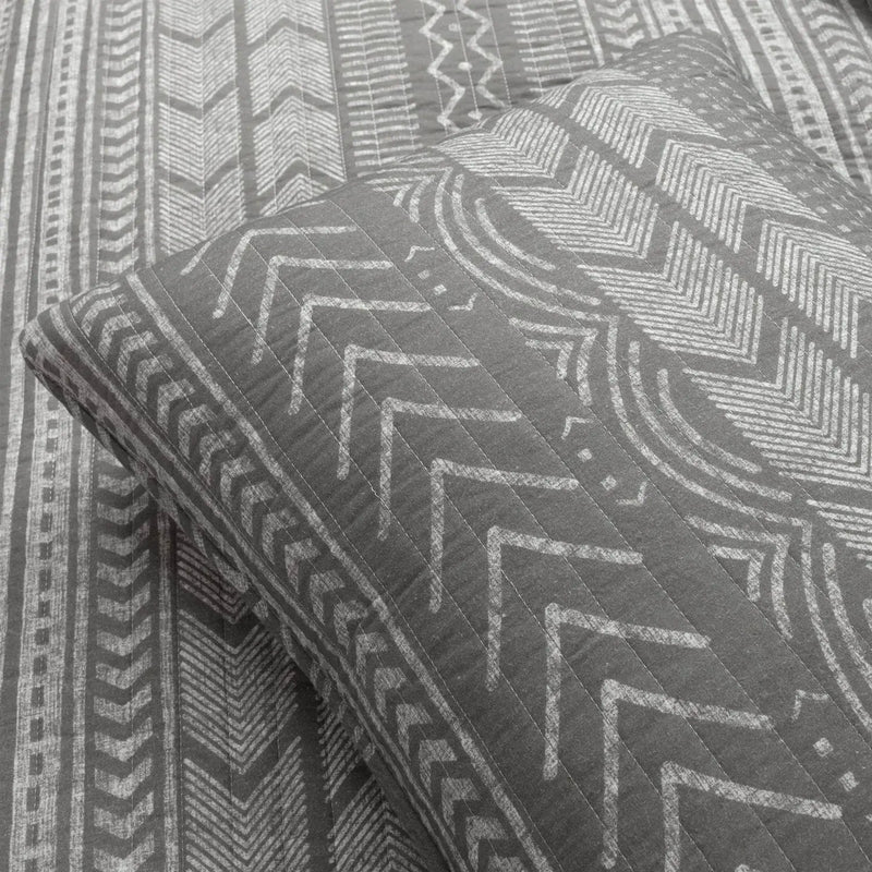 Full/Queen Scandinavian Dark Grey Chevron Reversible Cotton Quilt Set by HomePacific