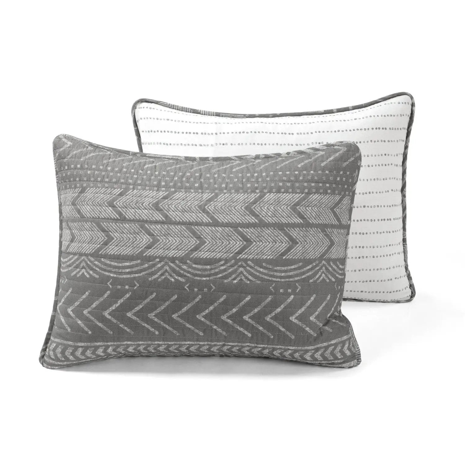 Full/Queen Scandinavian Dark Grey Chevron Reversible Cotton Quilt Set by HomePacific