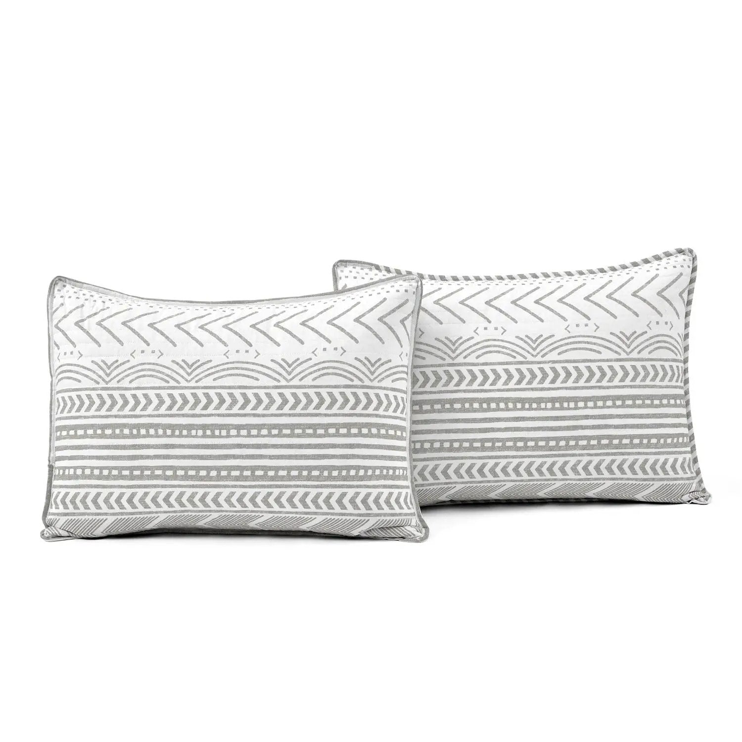 Full/Queen Scandinavian Chevron Grey White Reversible Cotton Quilt Set by HomePacific