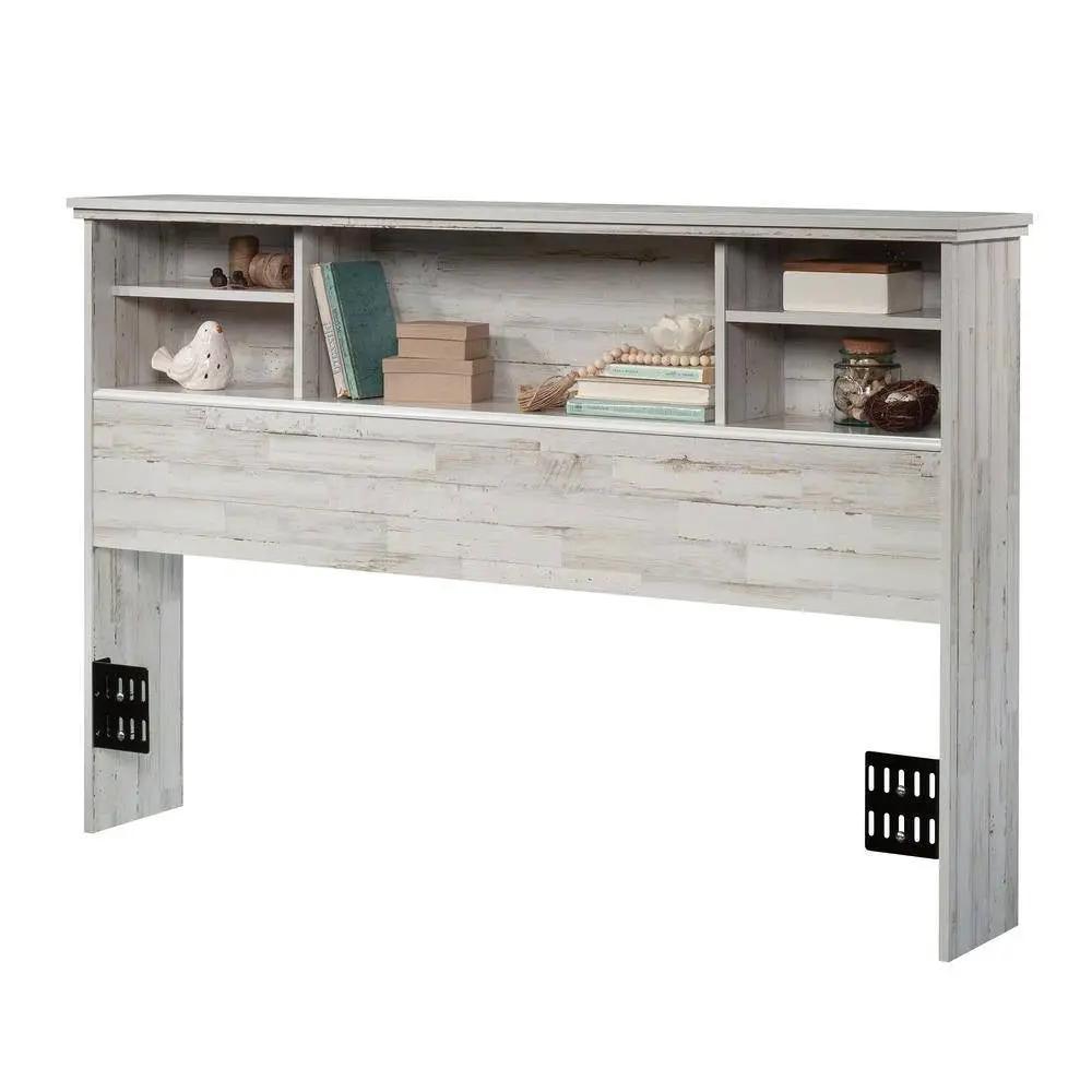 Full / Queen size Farmhouse Bookcase Headboard in Grey White Wood Finish by HomePacific