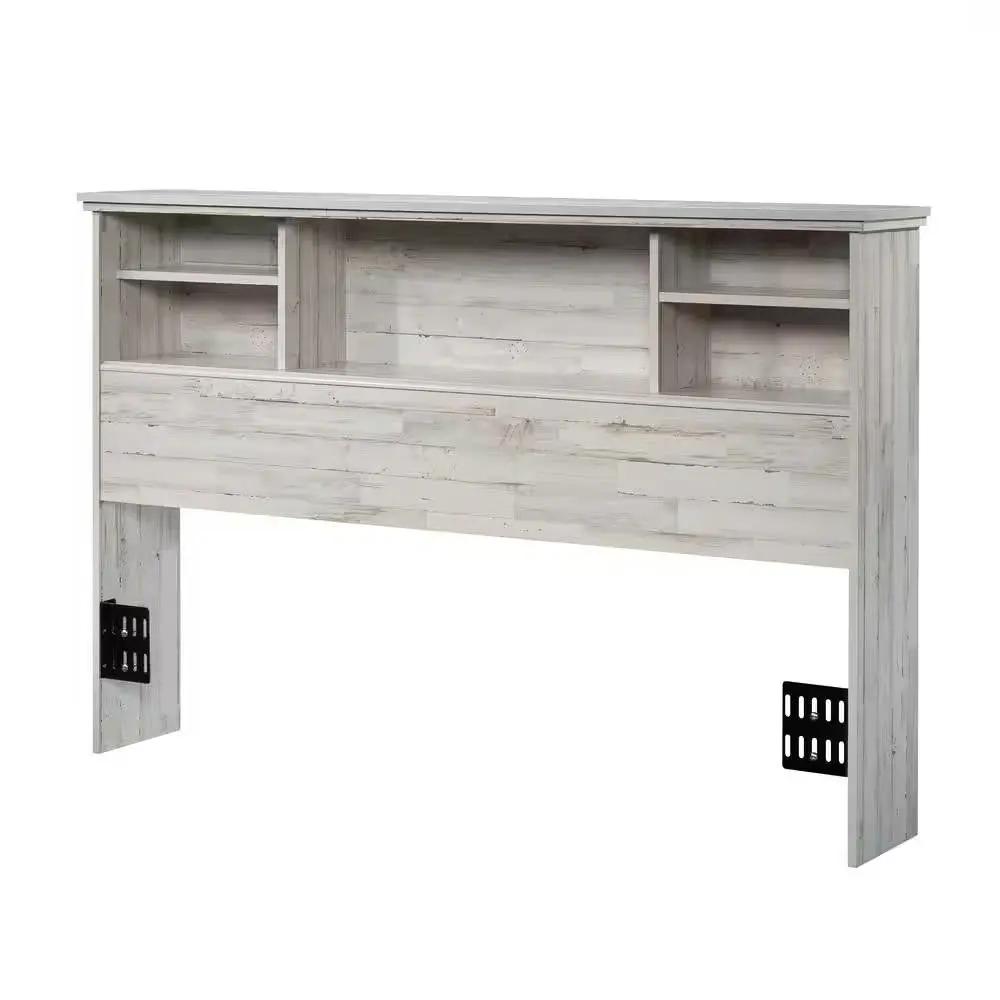 Full / Queen size Farmhouse Bookcase Headboard in Grey White Wood Finish by HomePacific