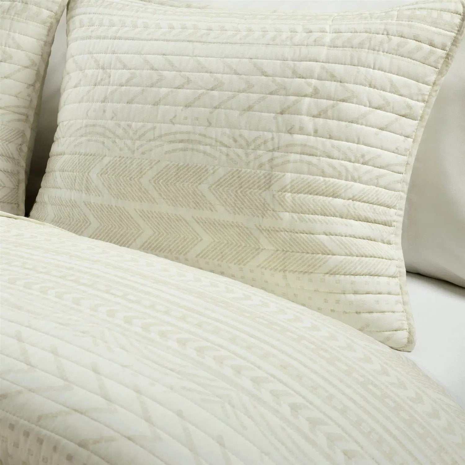 Full/Queen Scandinavian Chevron Ivory Beige Reversible Cotton Quilt Set by HomePacific