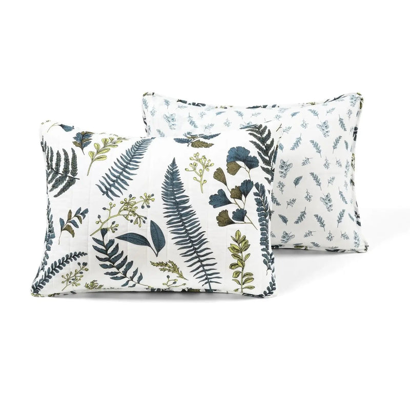 Full/Queen Reversible Cotton Lightweight Floral Fern Leaves 3 Piece Quilt Set by HomePacific