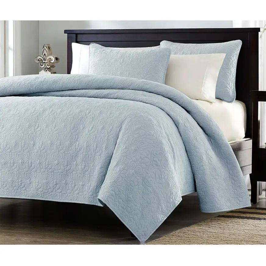 Full / Queen size Quilted Bedspread Coverlet with 2 Shams in Light Blue by HomePacific