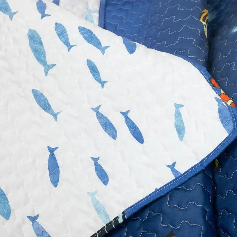 Full/Queen 3 Piece Ocean Navy Blue Clown Fish Coral Reef Reversible Quilt Set by HomePacific