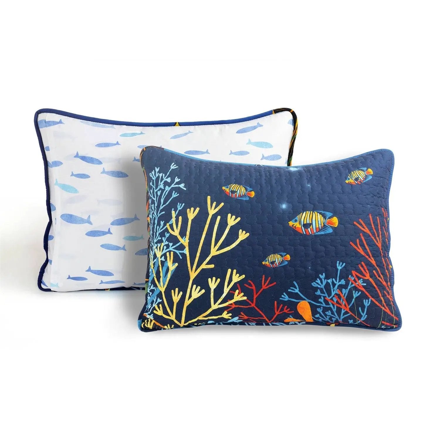 Full/Queen 3 Piece Ocean Navy Blue Clown Fish Coral Reef Reversible Quilt Set by HomePacific