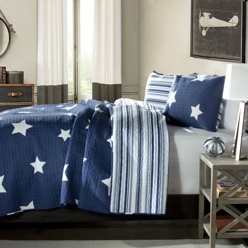 Full / Queen Navy Stars And Stripes At Night Quilt Coverlet Bedspread Set by HomePacific