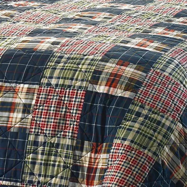 Full / Queen Farmhouse Red Navy Plaid 100-Percent Cotton Reversible Quilt Set by HomePacific