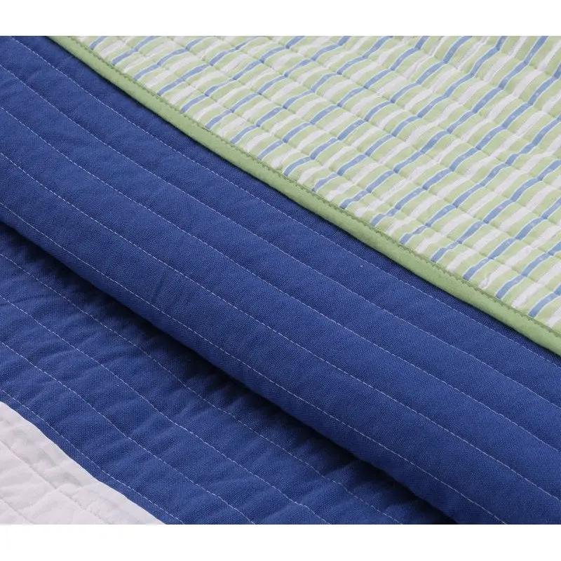 Full/Queen Navy Blue/Green/Teal/White Stripe 100-Percent Cotton Quilt Set by HomePacific