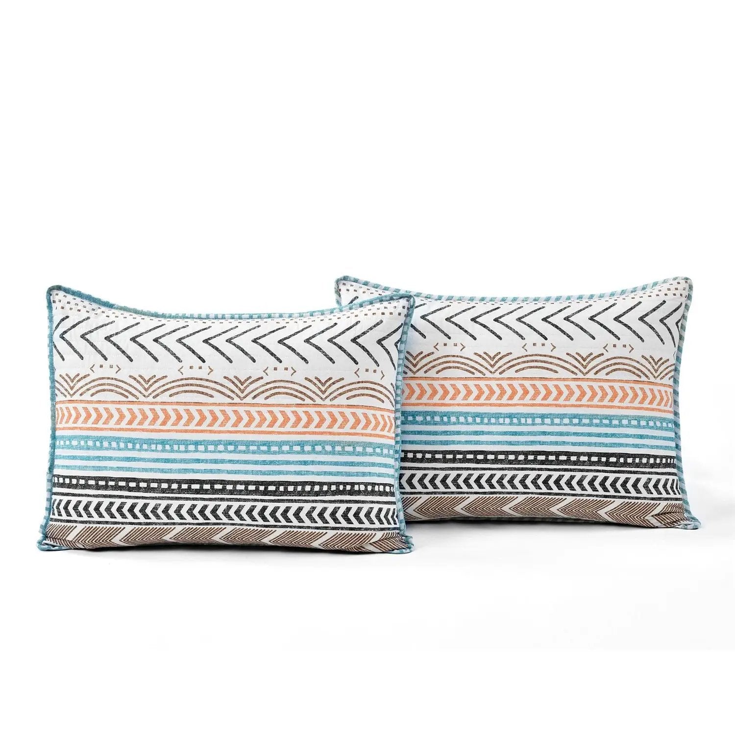 Full/Queen Scandinavian Chevron Teal White Orange Reversible Cotton Quilt Set by HomePacific