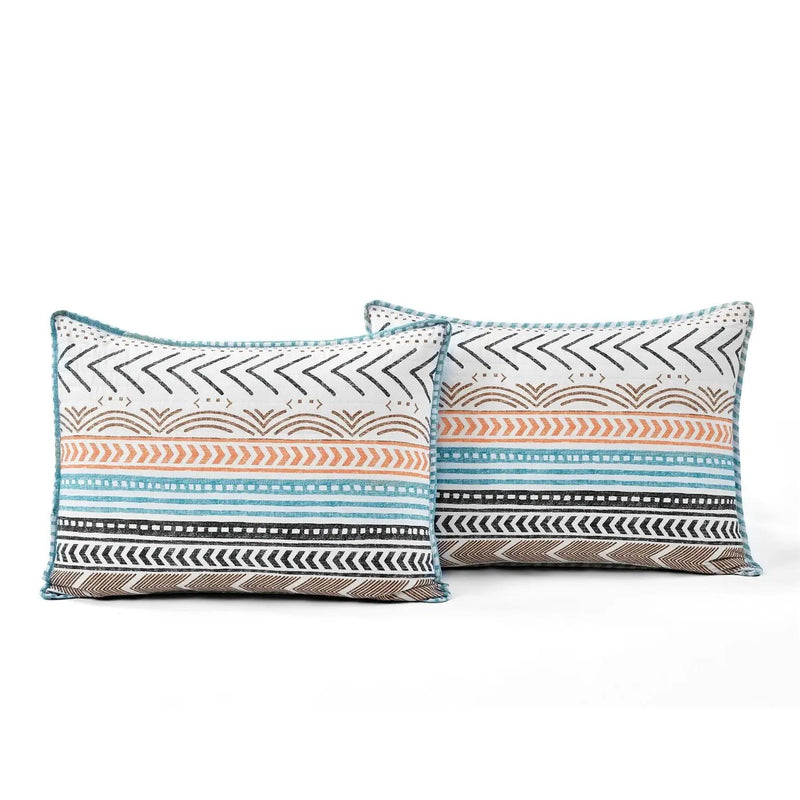 King Scandinavian Chevron Teal White Orange Brown Reversible Cotton Quilt Set by HomePacific