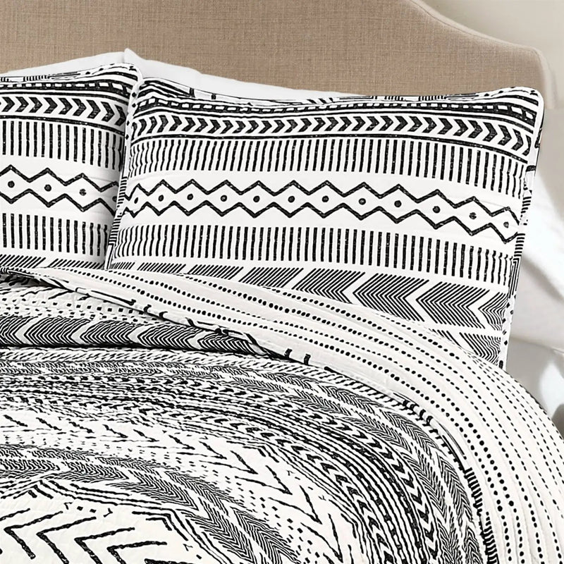 3 Piece Scandinavian Black White Reversible Cotton Set in Full/Queen by HomePacific