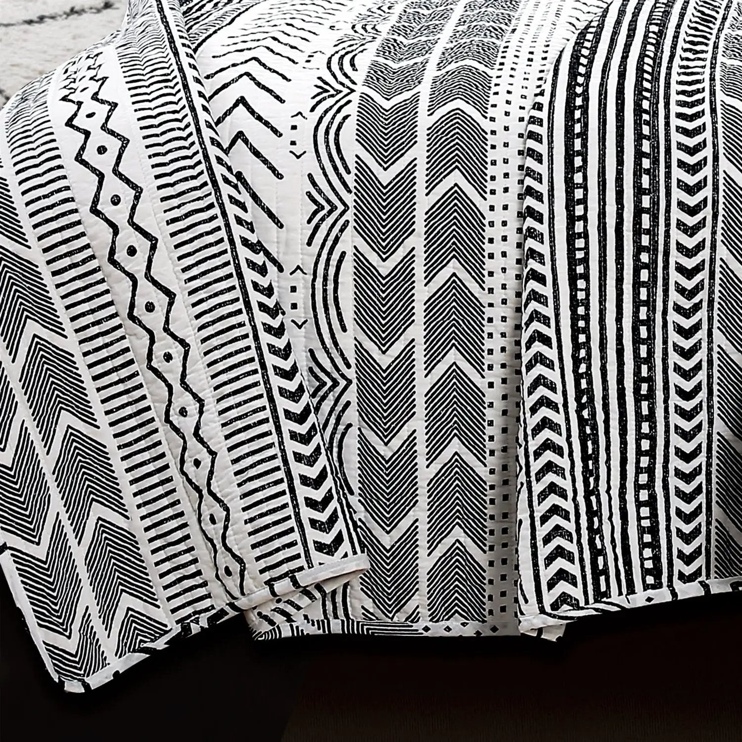 3 Piece Scandinavian Black White Reversible Cotton Set in Full/Queen by HomePacific