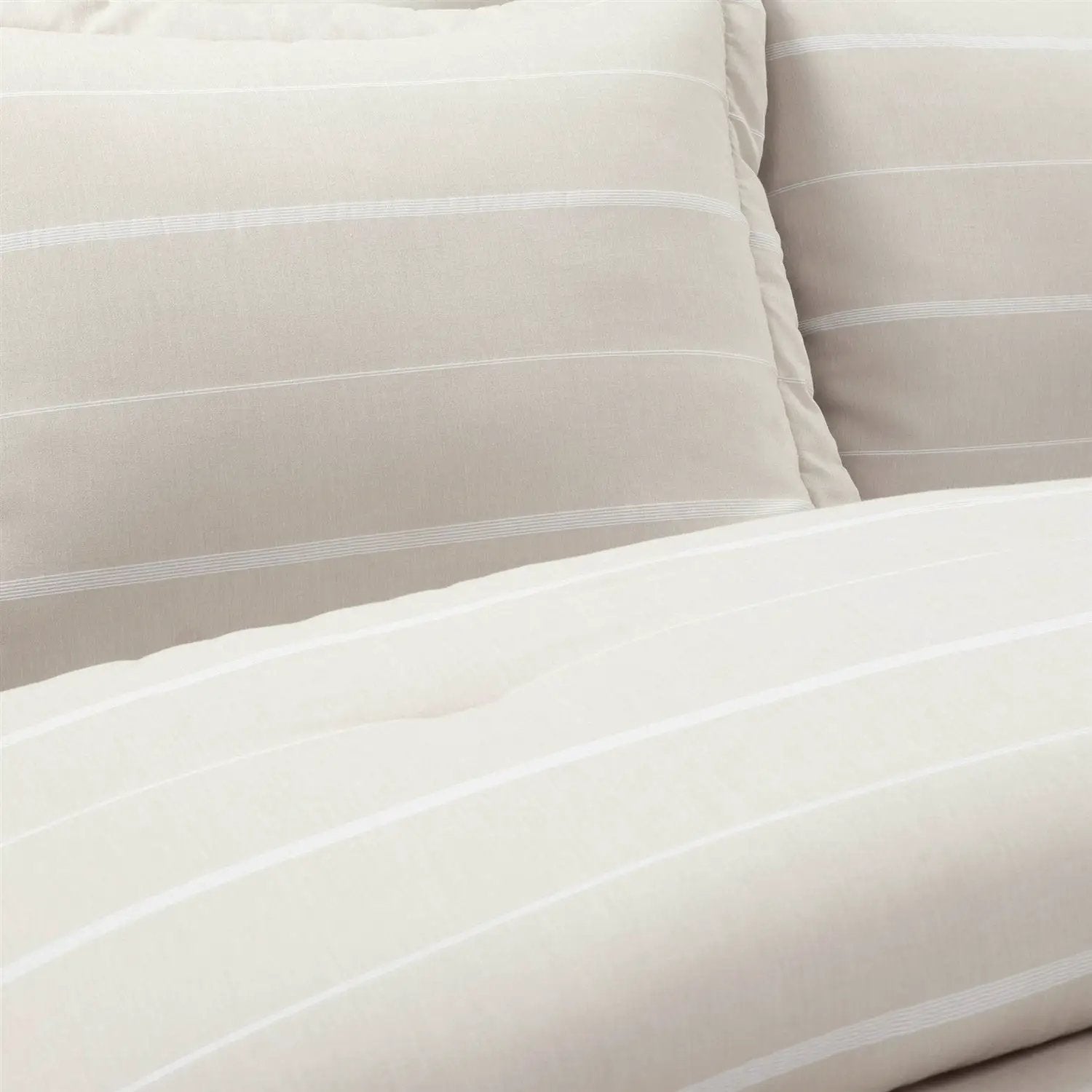 Full/Queen Beige Off-White Stripe Lightweight 3-Piece Comforter Set by HomePacific
