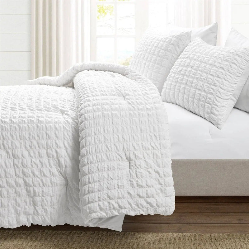 Full/Queen Crinkled Texture Microfiber 3 Piece Comforter Set White by HomePacific