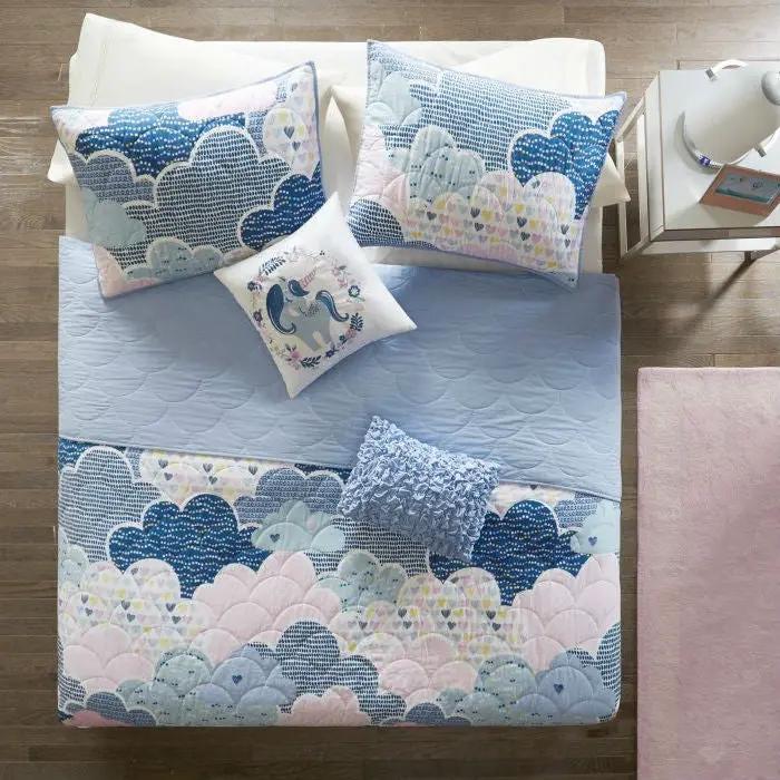 Full/Queen Kids Blue Pink Unicorn Clouds Quilt Coverlet Bedspread Set by HomePacific