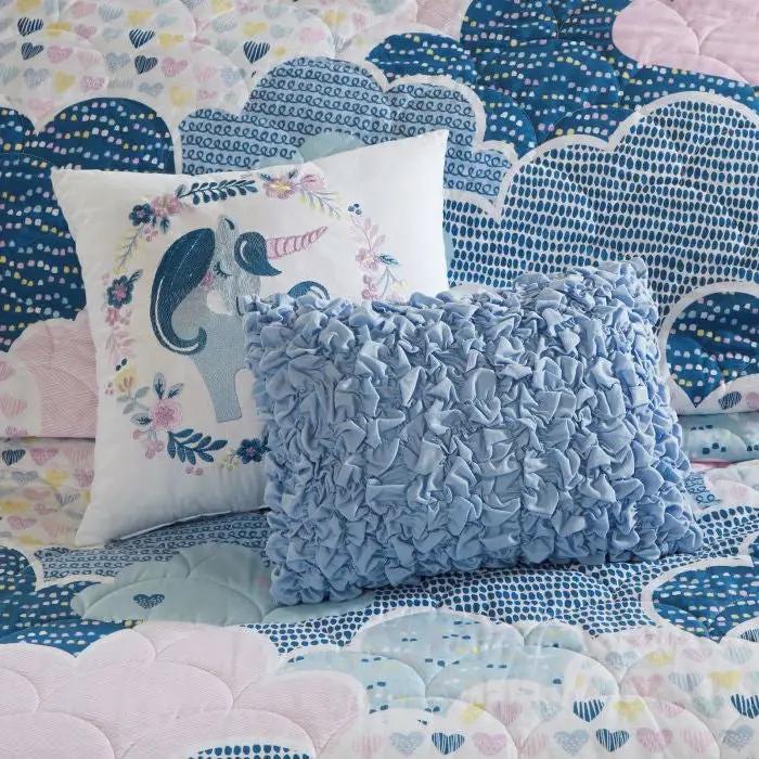 Full/Queen Kids Blue Pink Unicorn Clouds Quilt Coverlet Bedspread Set by HomePacific