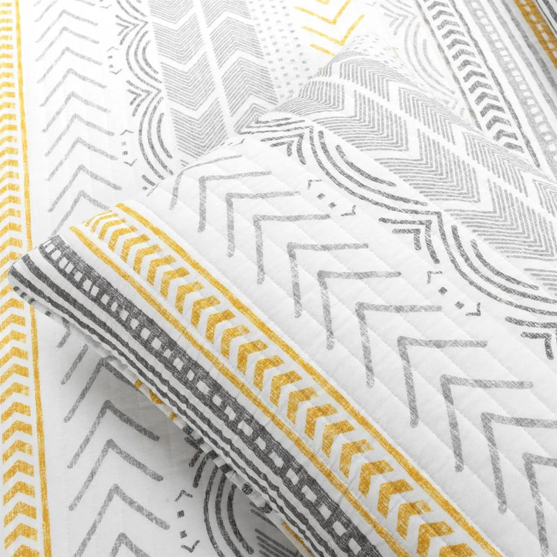 Full/Queen Scandinavian Grey/Yellow Reversible Cotton Quilt Set by HomePacific