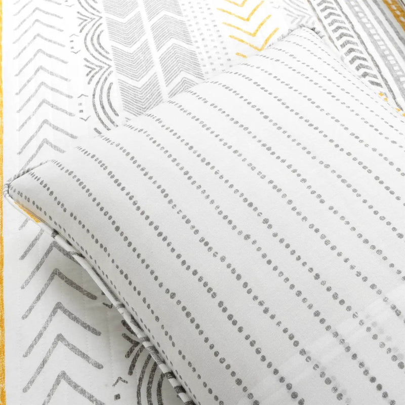 Full/Queen Scandinavian Grey/Yellow Reversible Cotton Quilt Set by HomePacific