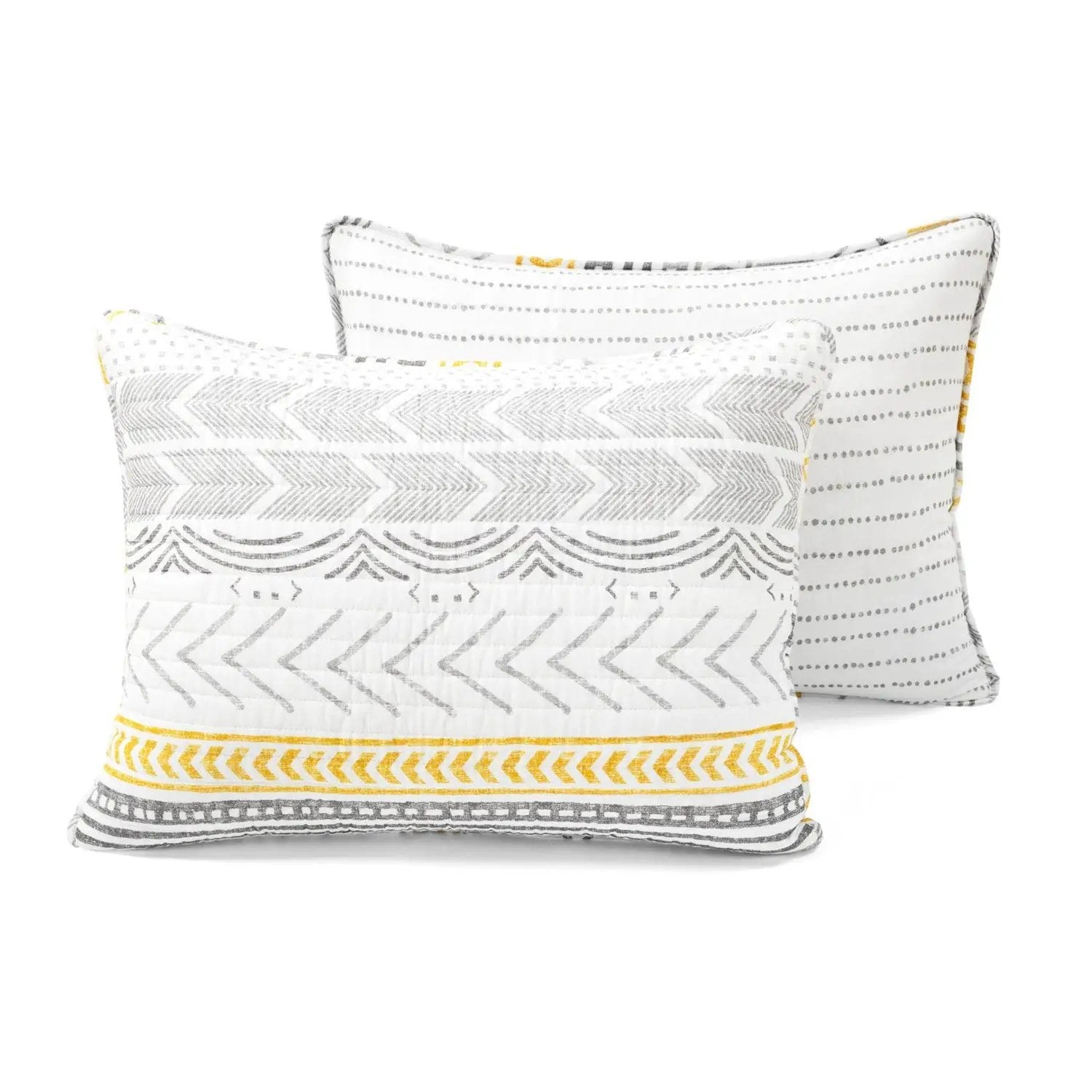 Full/Queen Scandinavian Grey/Yellow Reversible Cotton Quilt Set by HomePacific