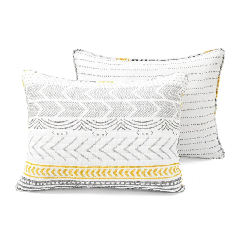 Full/Queen Scandinavian Grey/Yellow Reversible Cotton Quilt Set by HomePacific