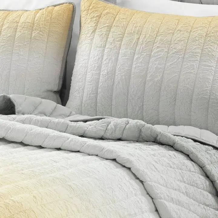 Full/Queen Yellow Orange Grey Lightweight Crinkle Fabric 3 Piece Quilt Set by HomePacific